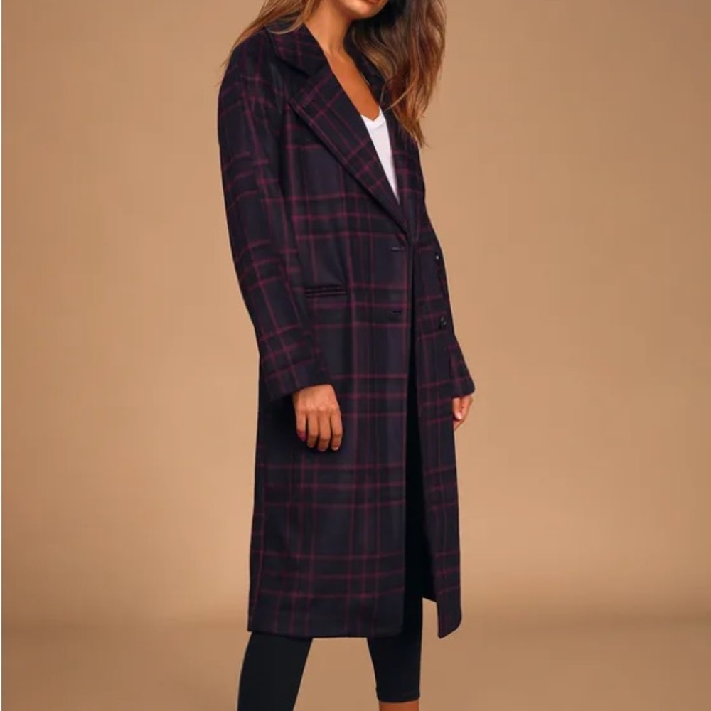 Lulus Karalissa Dark Purple Plaid Coat